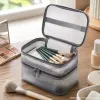 Wholesale of new cross-border mesh makeup bags, travel cosmetics storage bags, large-capacity double-layer mesh toiletries bags details Picture